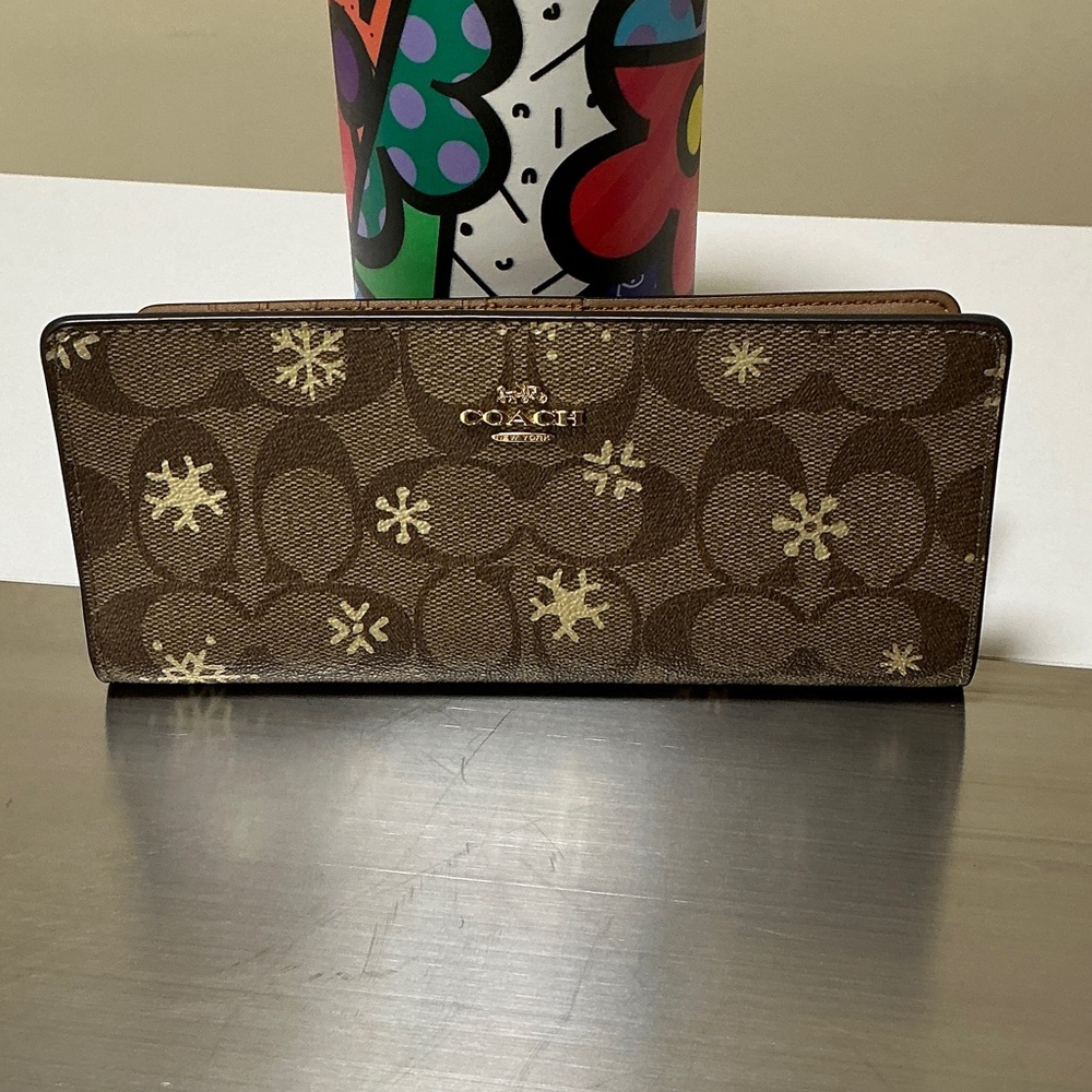 Coach Snowflake Brown and Gold Signature Wallet